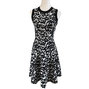 Kate Spade Black & White Floral Jacquard Knit Fit & Flare Dress US S